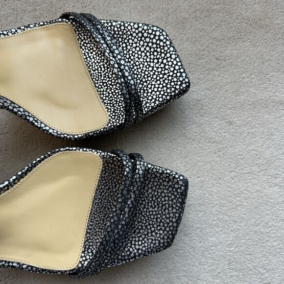Alexandre Birman Lenny Silver On Black Leather Platform Heeled Sandal 39.5/9-9.5 - Picture 9 of 16